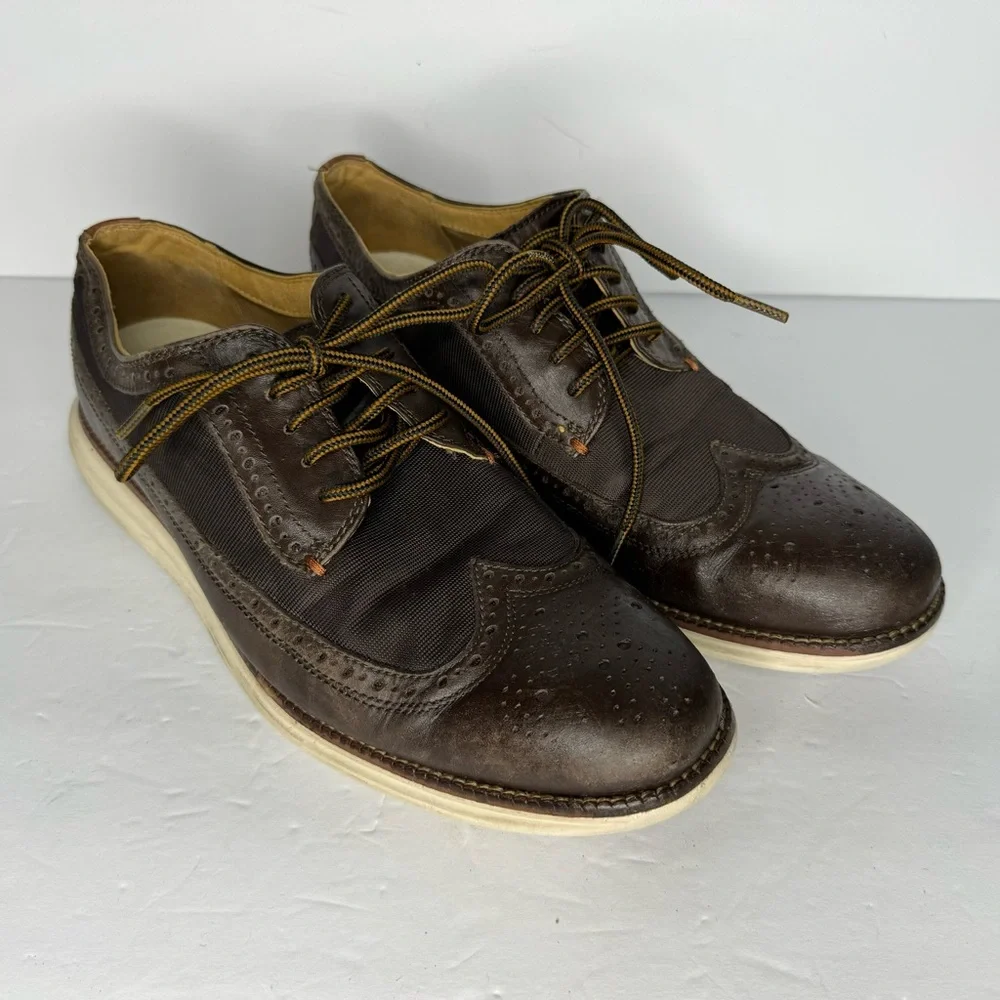 Cole Haan Grand O’s‎ Brown Leather And Fabric Wingtip Oxfords  Men’s Size 10 M - Picture 2 of 13